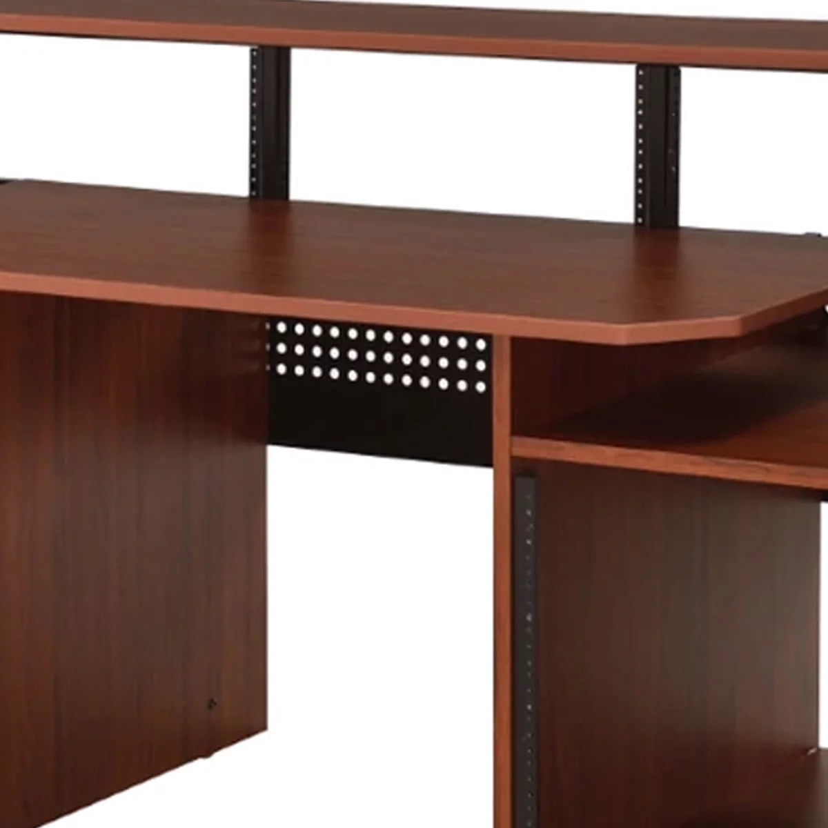 71 Inch Wood Music Desk Studio Workstation, 3 Shelves, Cherry Brown P7275