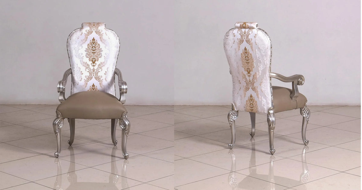 Antique Silver Dining Arm Chair Set 2Pcs L423