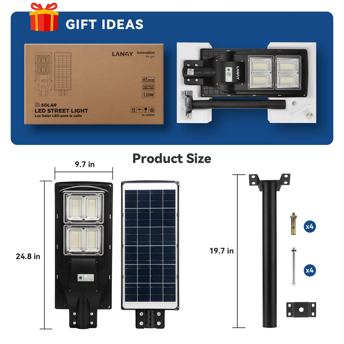 120W Solar Street Lights 12000 Lumens 18000mAH Battery 240LED Chips Waterproof K6698