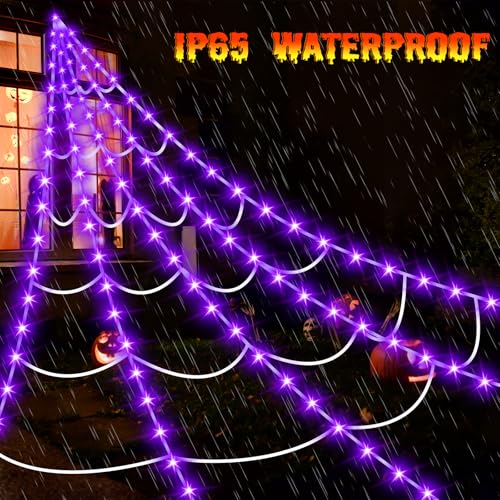 16.4Ft 220 LED Lighted Spider Web Lights with 8 Modes Waterproof Timer R405