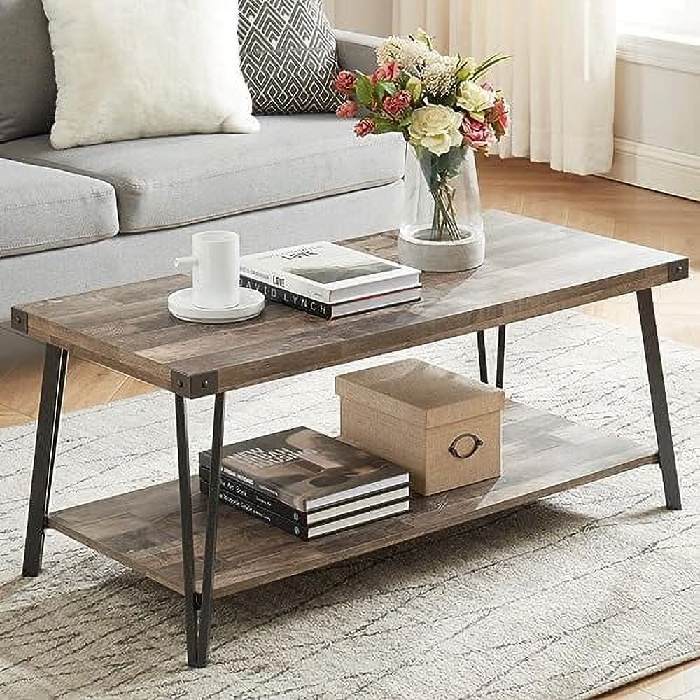 Brown Rectangular Coffee Table with Metal Frame S686