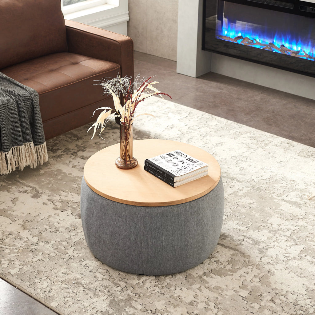 Dark Gray Round Storage Ottoman L22244