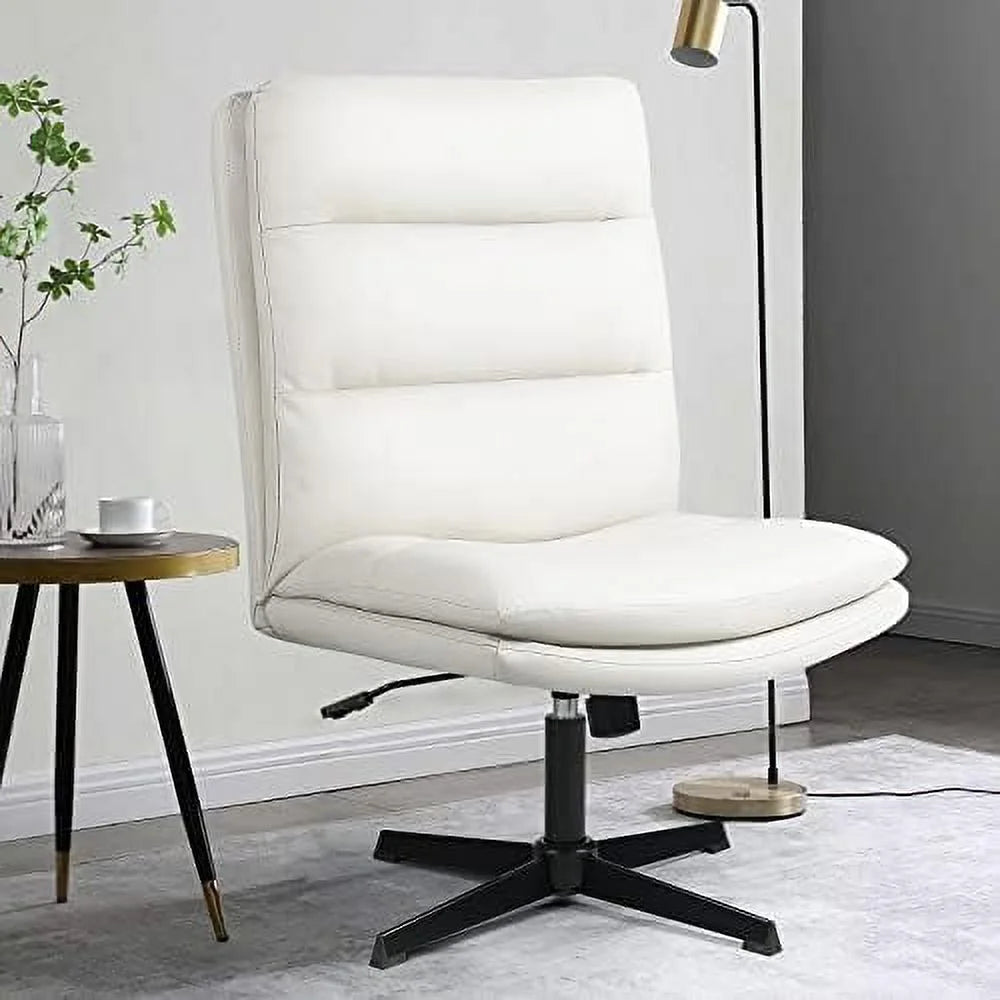PU-Padded Armless Office Desk Chair No Wheels White C6320