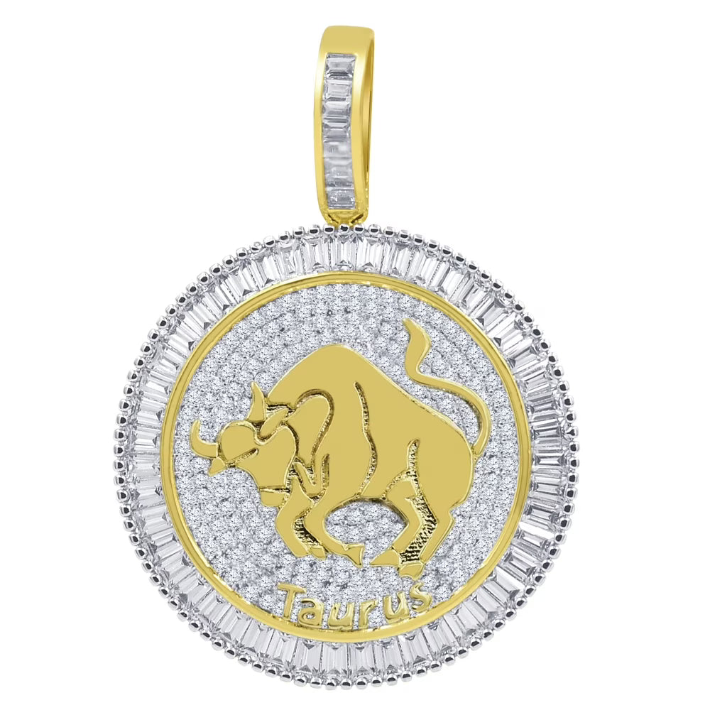 14K Yellow Gold Finish Simulated Diamond Taurus Pendant Charm S846