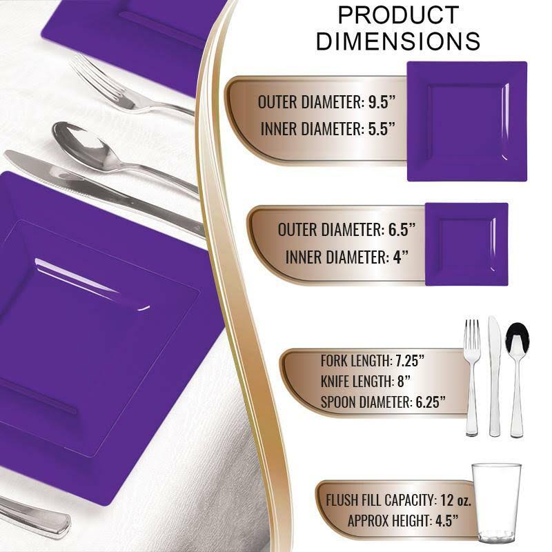 120 Settings Grape Purple Square Disposable Plastic Wedding Value Set J742