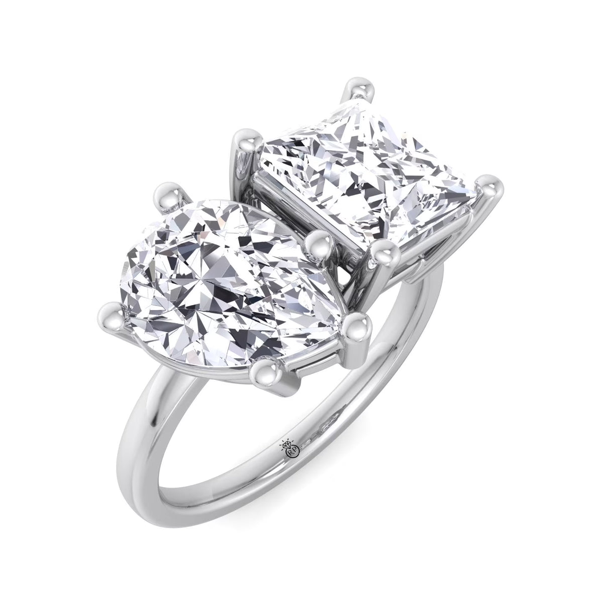 Moissanite Pear & Princess Cut Lab Diamond Two Stone Engagement Ring M9663