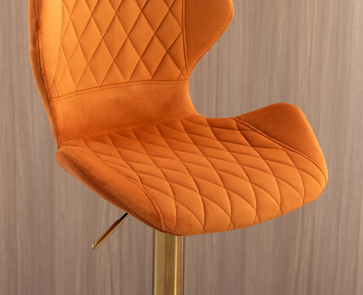 Orange Velvet Adjustable Swivel Bar Stools Set of 2 T3146