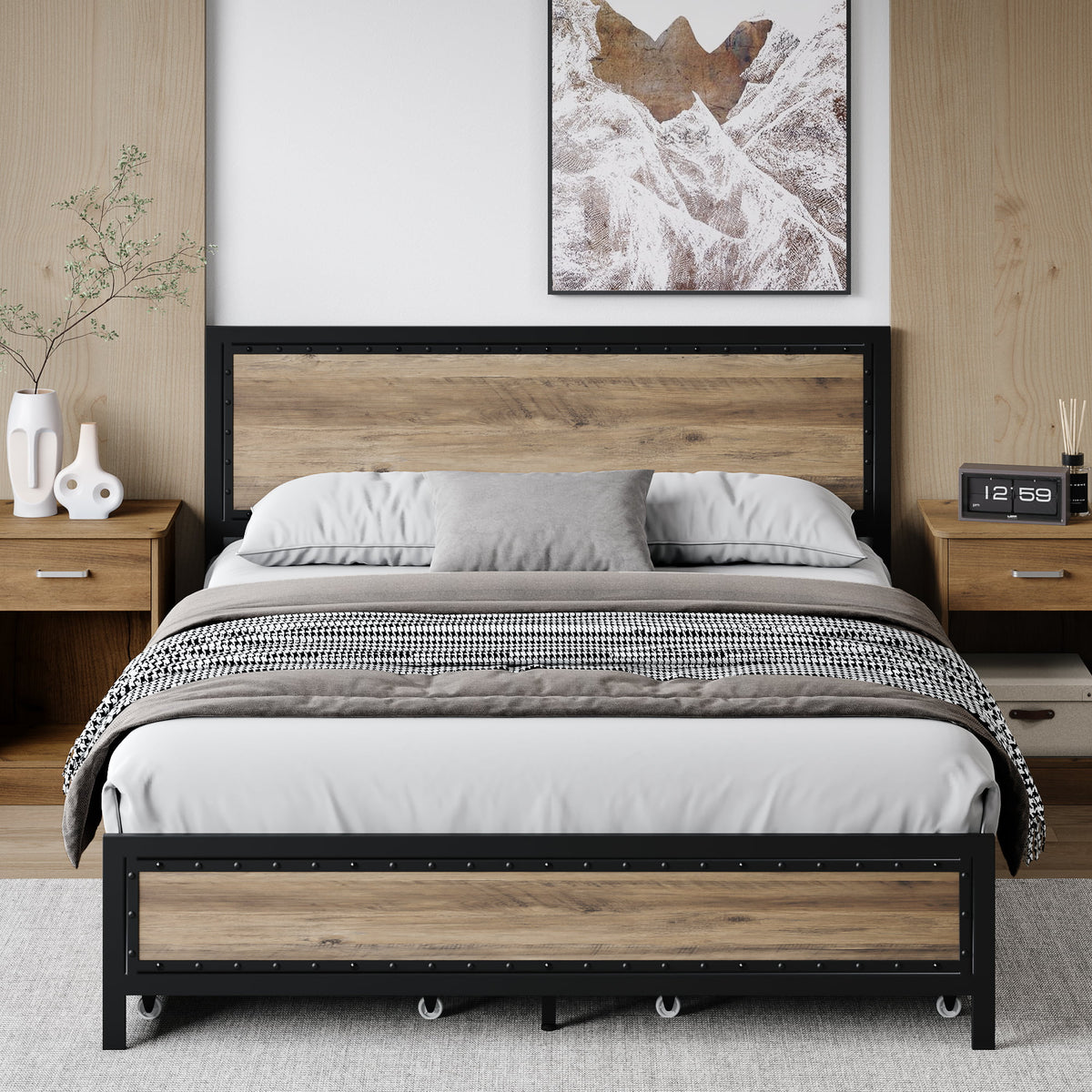 Queen Size Metal Platform Bed with 4 Storage Drawers E72701