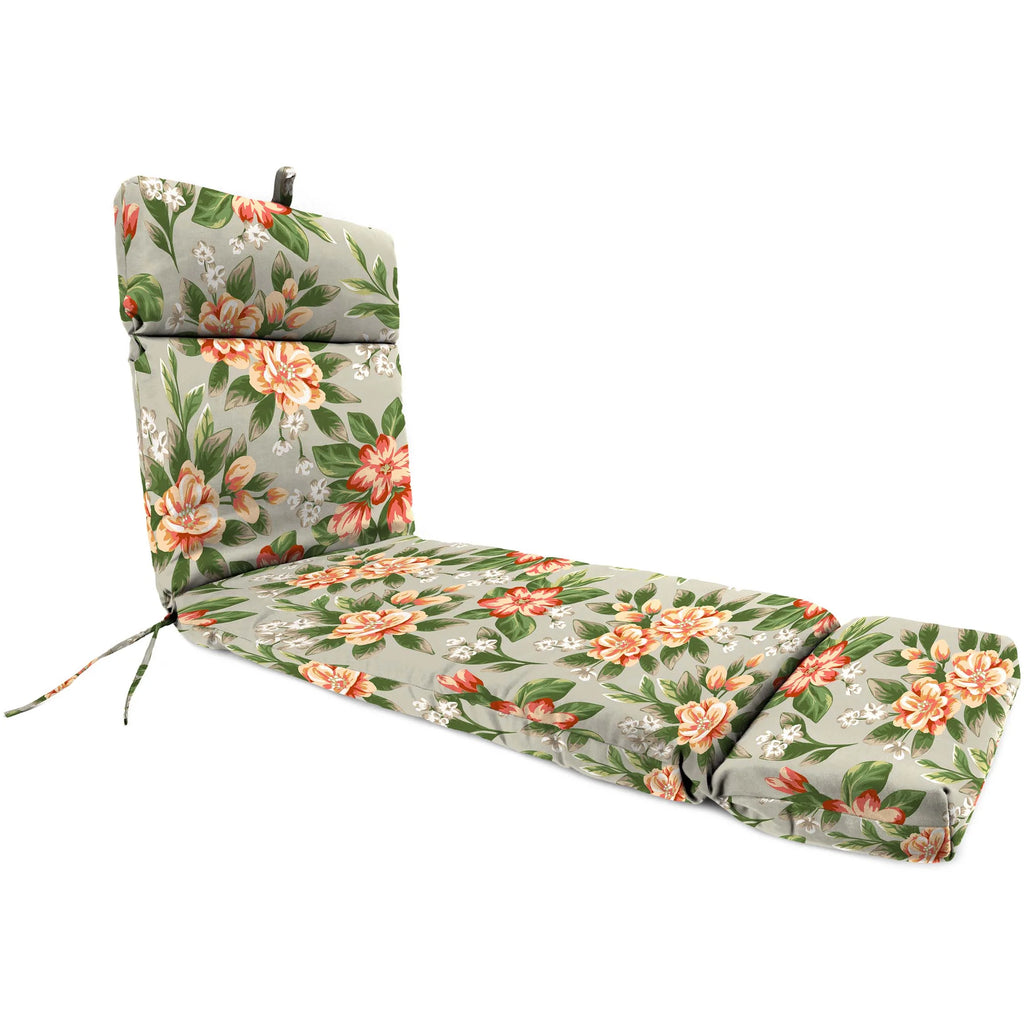 Grey Floral Rectangular Outdoor Chaise Lounge Cushion with Ties O501020