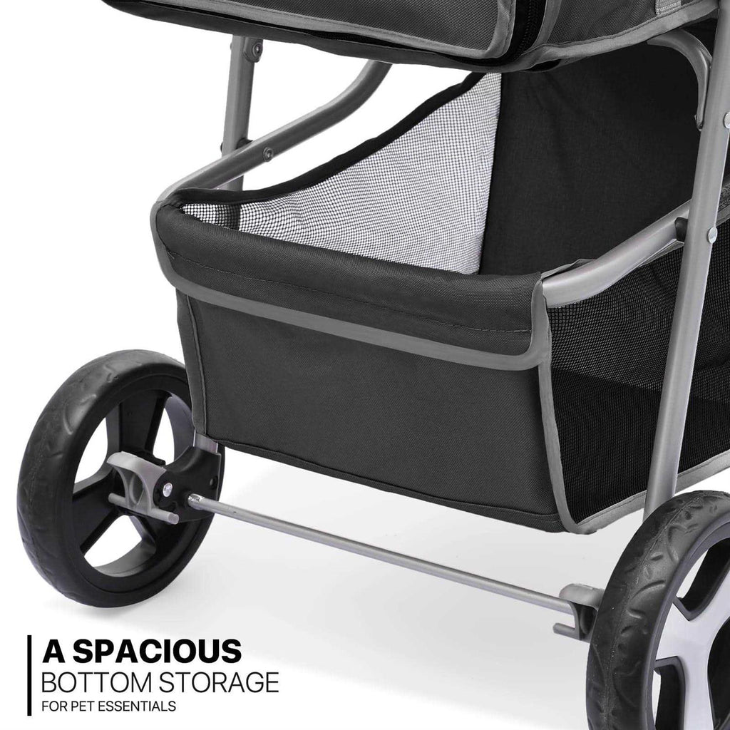 Foldable 3 Wheels Pet Stroller with Storage Basket and Cup Holder U66023