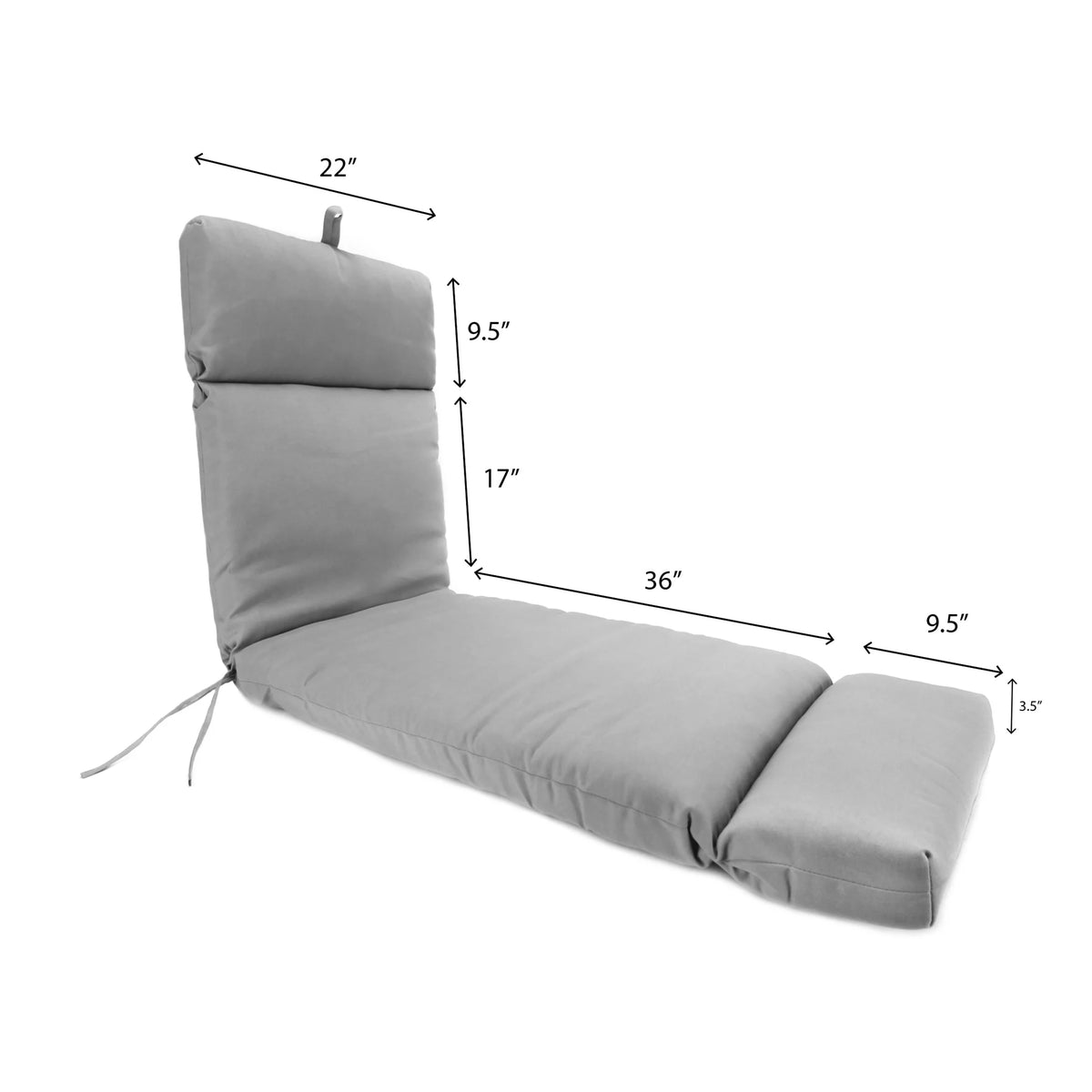 Grey Floral Rectangular Outdoor Chaise Lounge Cushion with Ties O501020
