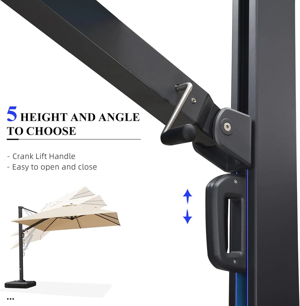 10' X 13' Rectangle Aluminum Cantilever Patio Umbrella with 360-degree Rotation M6439