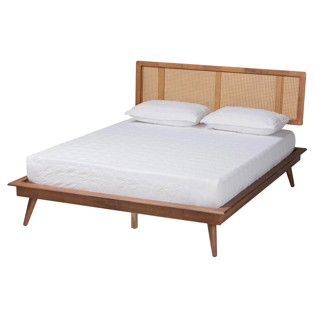 Walnut Brown Wood and Rattan Full Size 3-Piece Bedroom Set E684