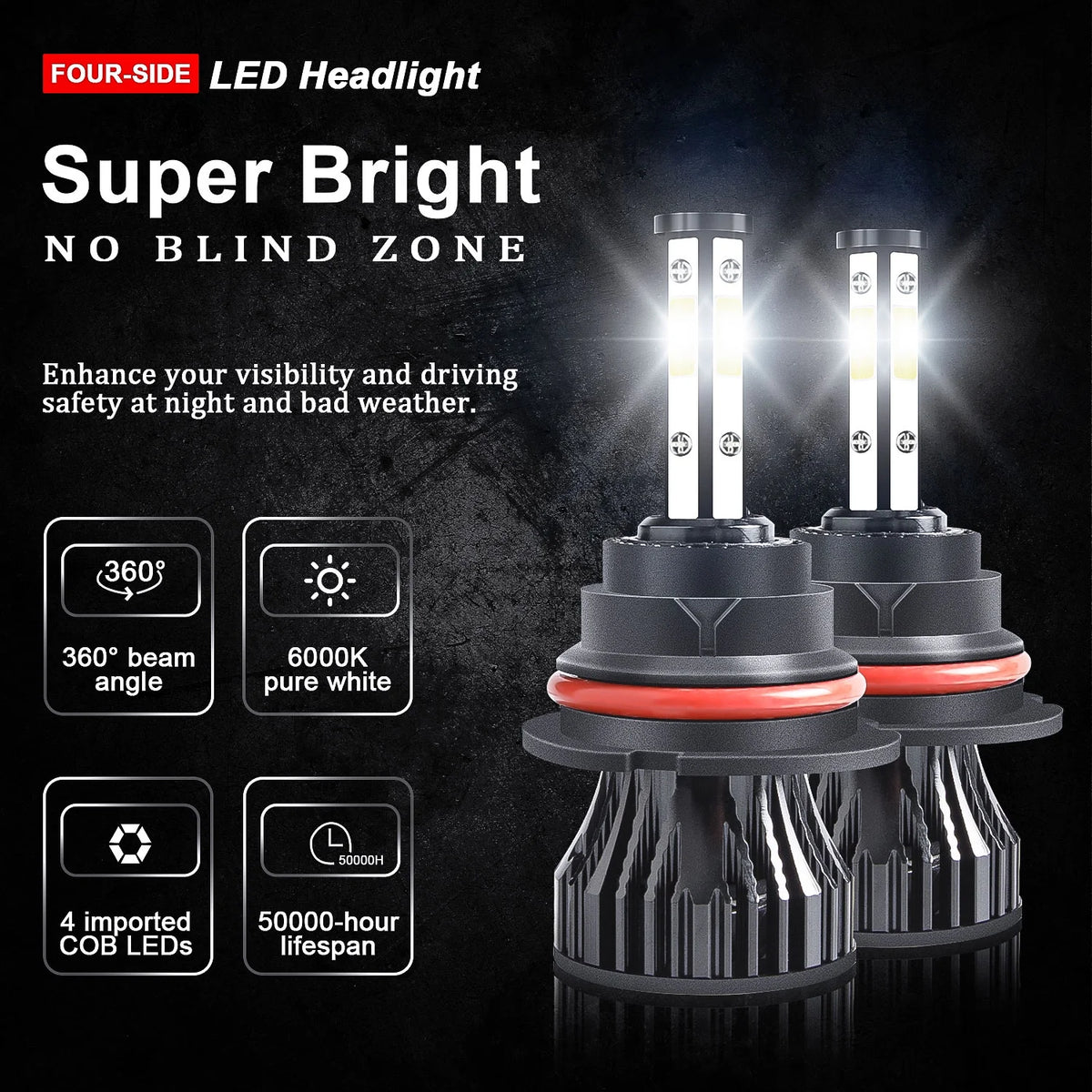 2X 9007 LED Headlight Bulbs Kit F72074