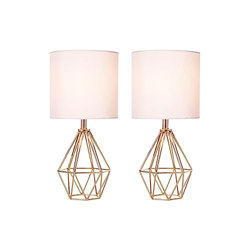 Set of 2 Gold Small Table Lamp with White Fabric Shade Q24966