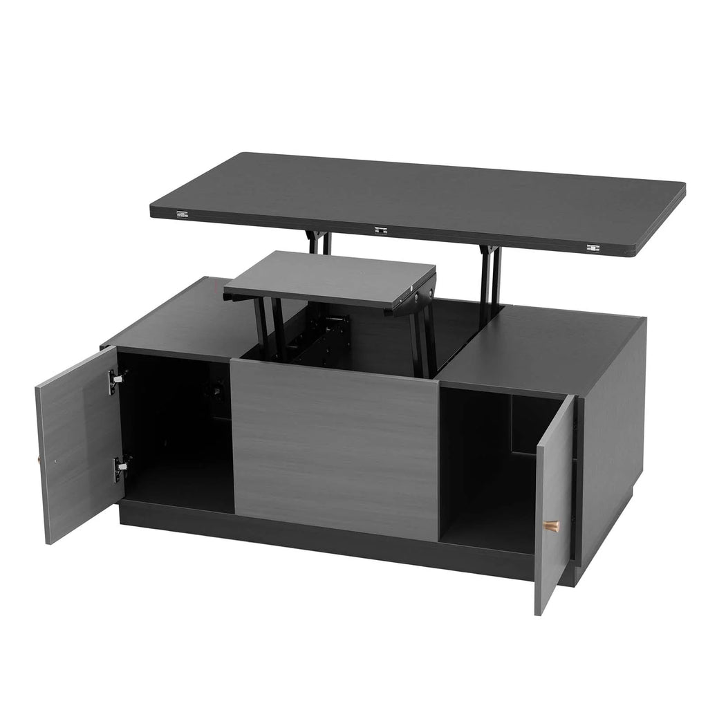 Gray Lift-top Coffee Table with 2 Storage Cabinets K7010