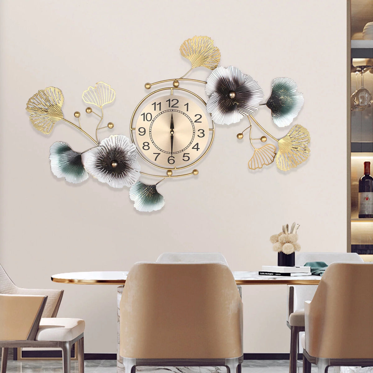 Ginkgo Leaf Wall Clock 90*45cm Mute Battery Operated Q99561