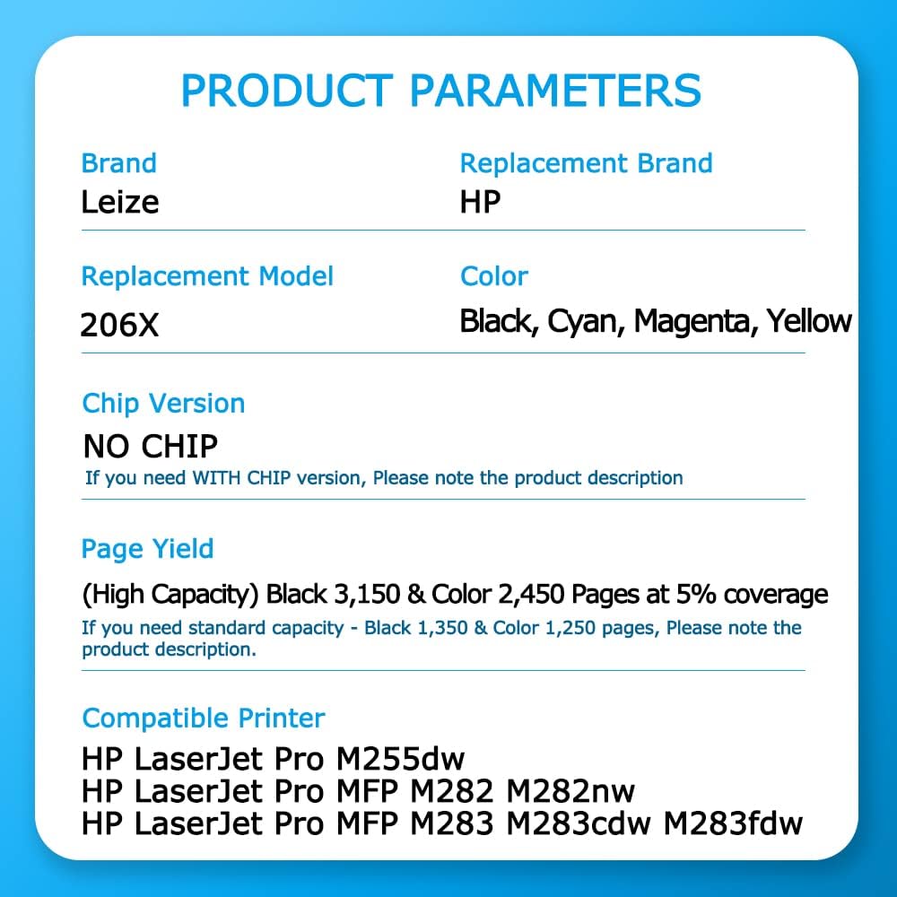 4-Pack Toner Cartridge for HP Color Pro M255 M283 M282 Printer KCMY H72653