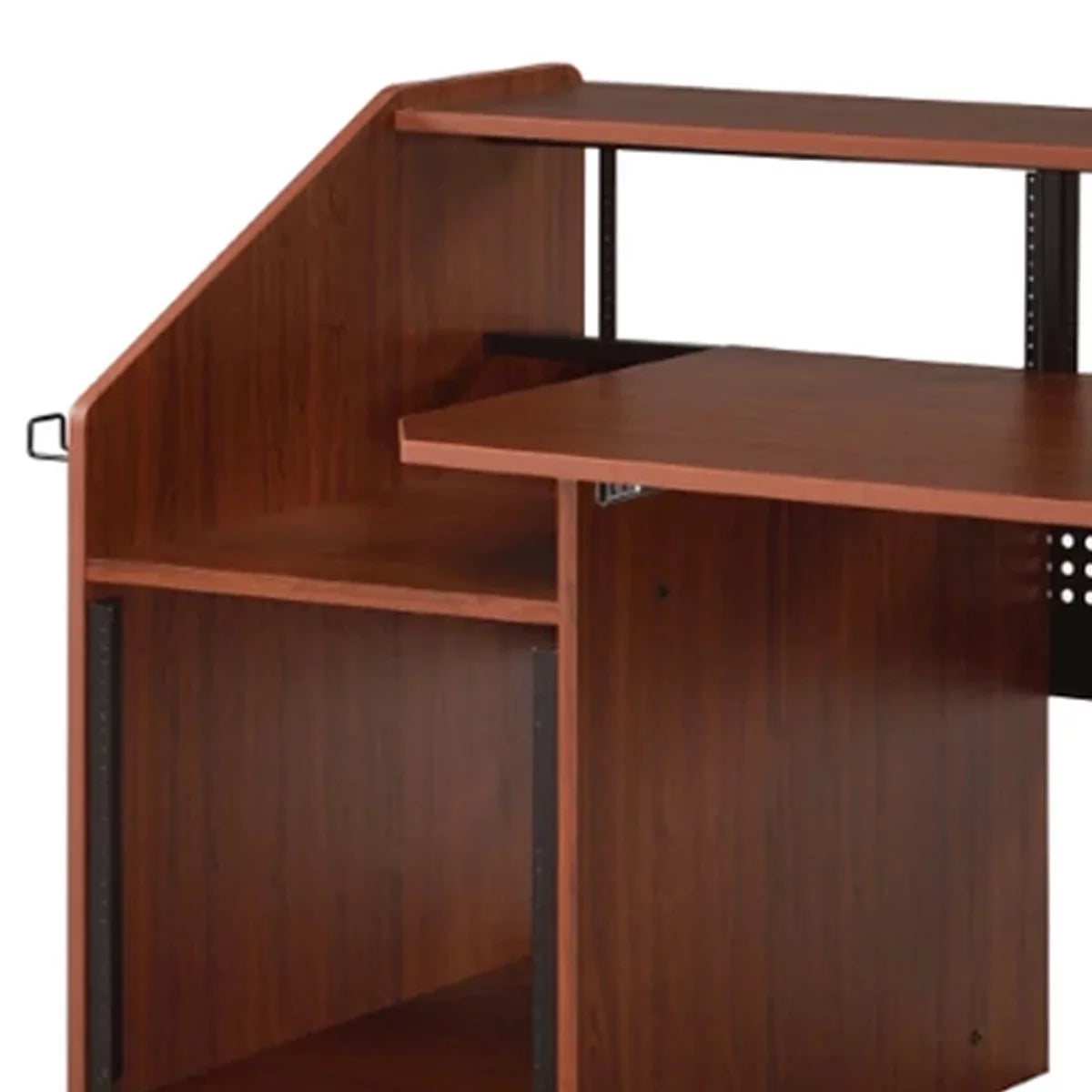 71 Inch Wood Music Desk Studio Workstation, 3 Shelves, Cherry Brown P7275