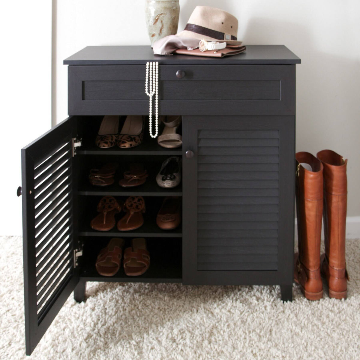 Espresso Wood Cabinet with Drawer F380502