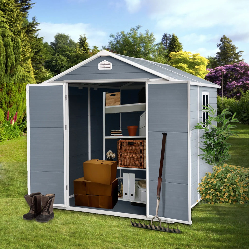 6x8 FT Plastic Resin Outdoor Storage Shed with Floor and Lockable Door V393525