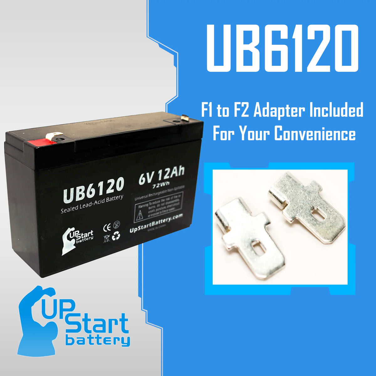 6V 12Ah Sealed Lead Acid Battery with F1 to F2 Terminal Adapters O602454