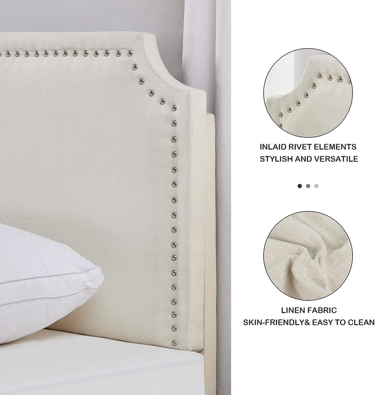 Full Size Linen Fabric Upholstered Platform Bed with Adjustable Headboard X2774