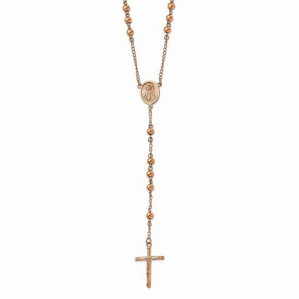 30" Stainless Steel Pink Plated Rosary Necklace R6689