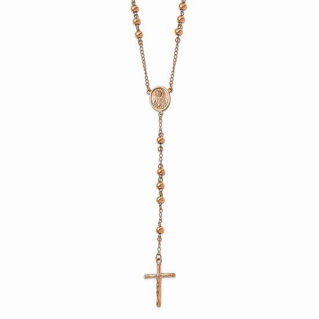 30" Stainless Steel Pink Plated Rosary Necklace R6689