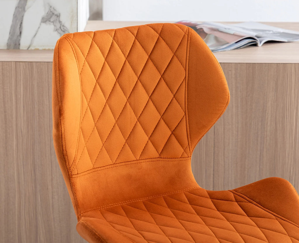 Orange Velvet Adjustable Swivel Bar Stools Set of 2 T3146