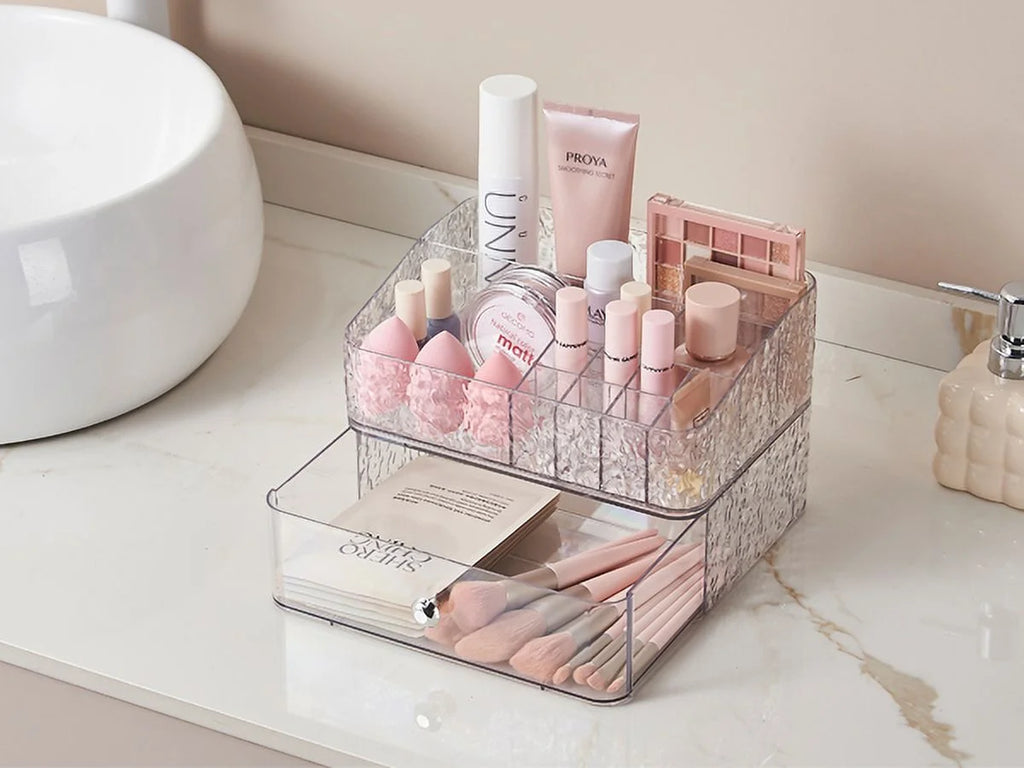 Makeup Storage Organizer with 1 Drawer Set of 2 F536