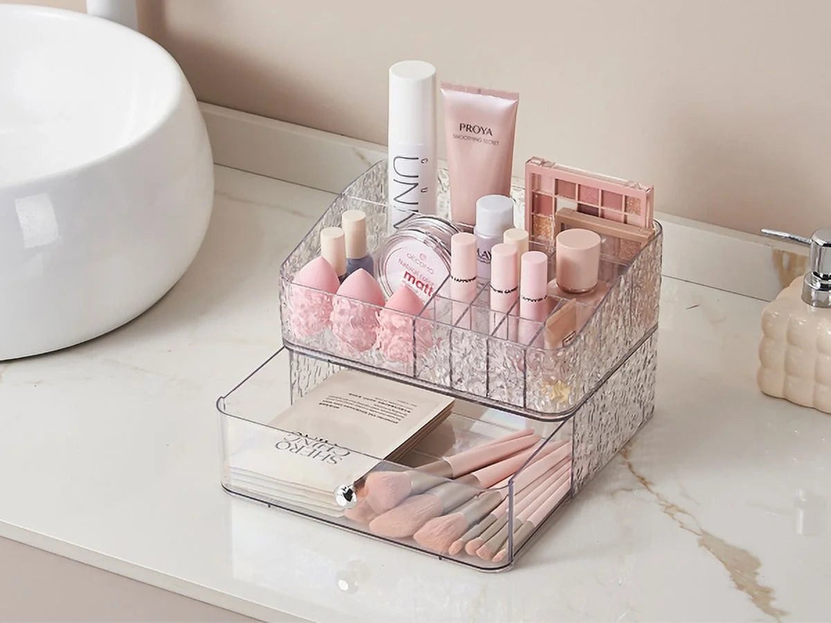 Makeup Storage Organizer with 1 Drawer Set of 2 F536