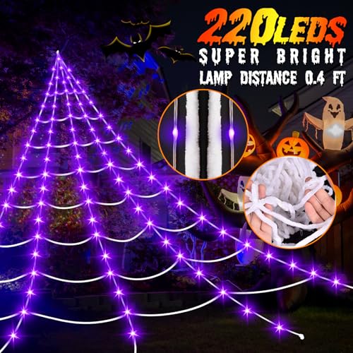 16.4Ft 220 LED Lighted Spider Web Lights with 8 Modes Waterproof Timer R405
