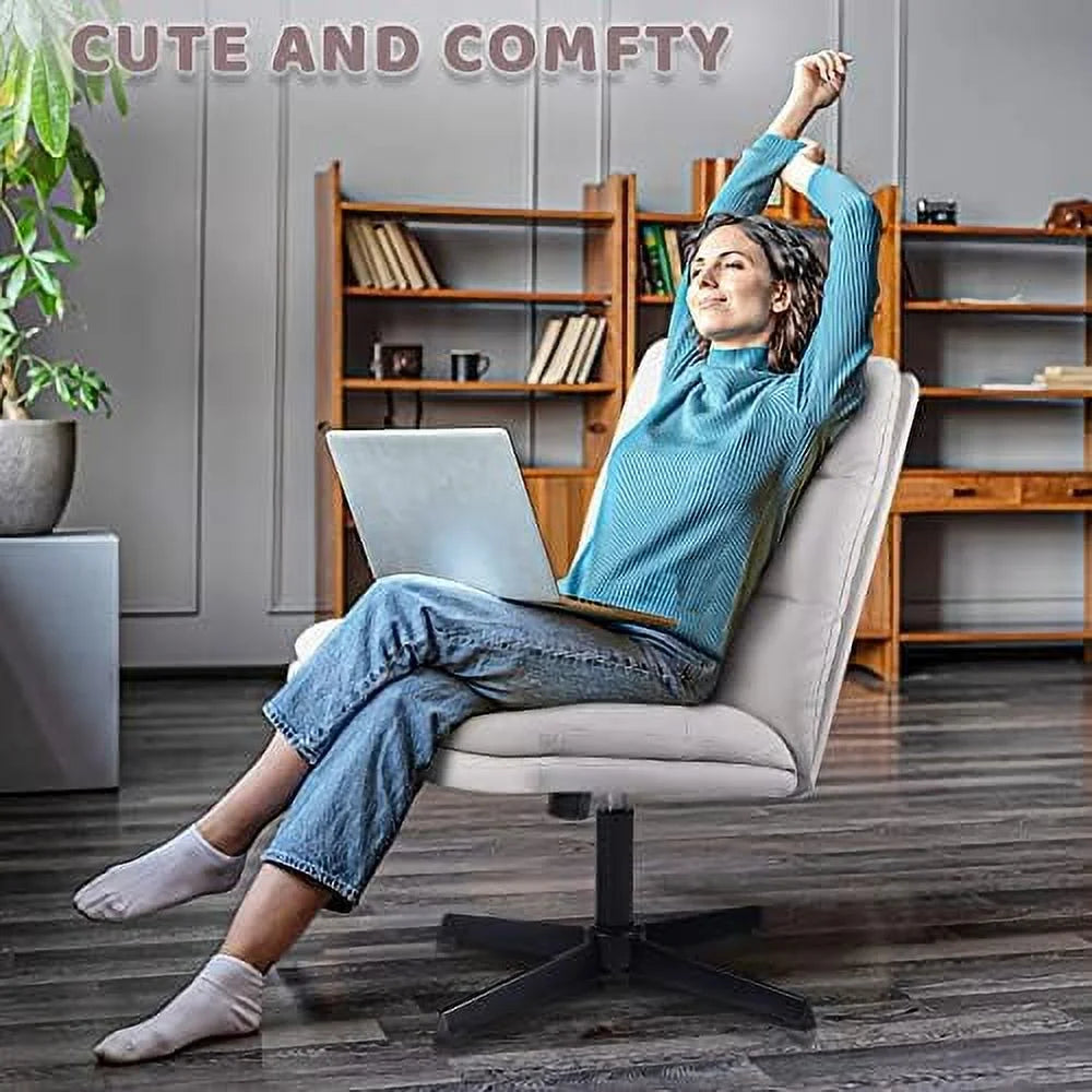 PU-Padded Armless Office Desk Chair No Wheels White C6320