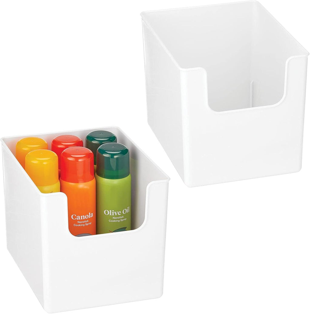 White Plastic Open Front Storage Organizer Bin Basket, 2 Pack J498702