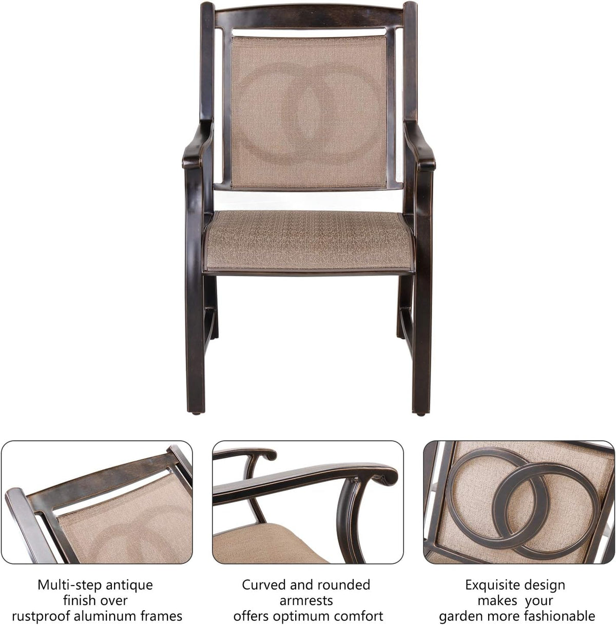 Cast Aluminum Outdoor Dining Chairs Set of 4 I3843