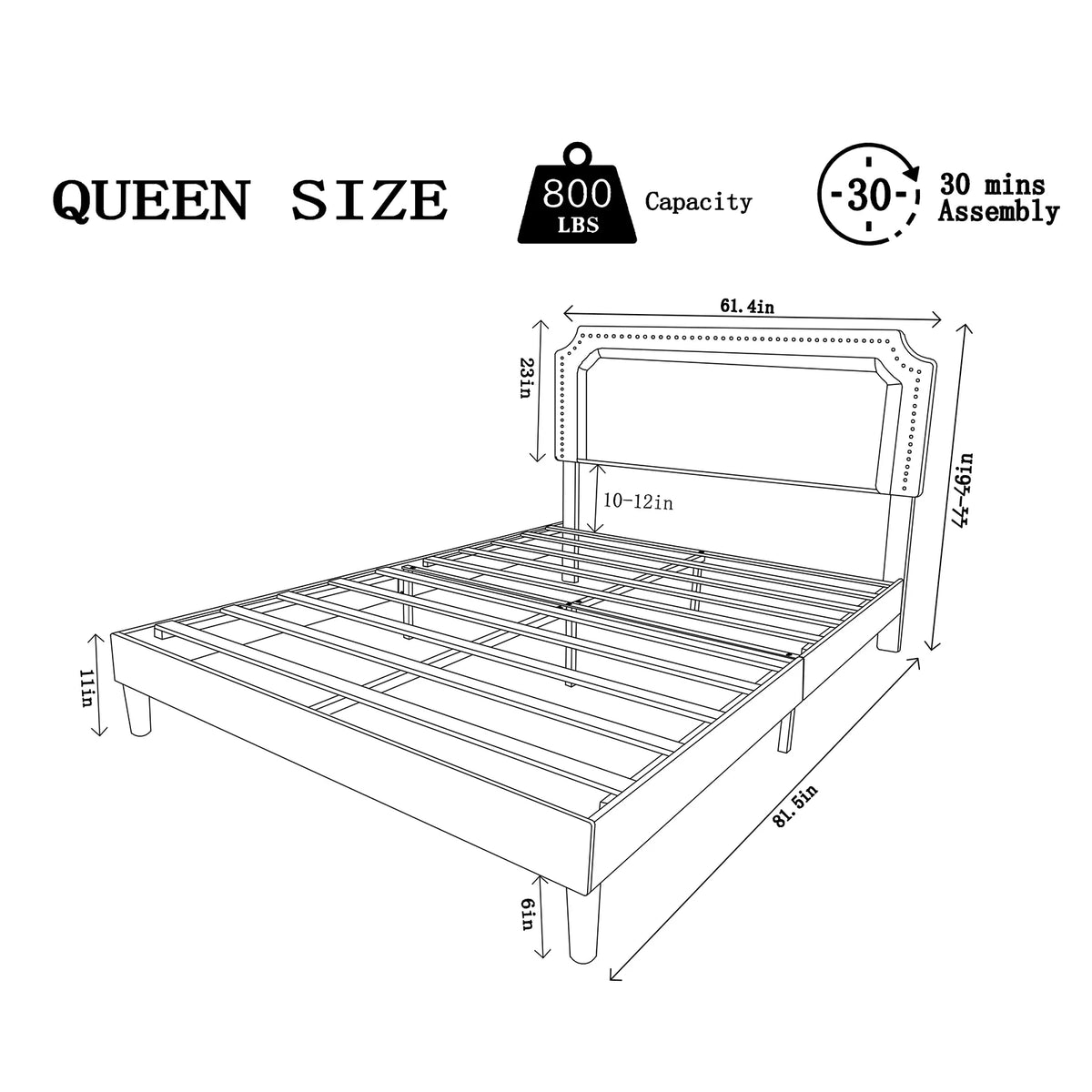 Full Size Linen Fabric Upholstered Platform Bed with Adjustable Headboard X2774