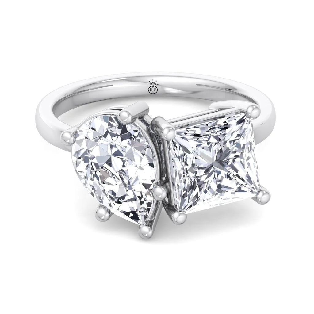 Moissanite Pear & Princess Cut Lab Diamond Two Stone Engagement Ring M9663
