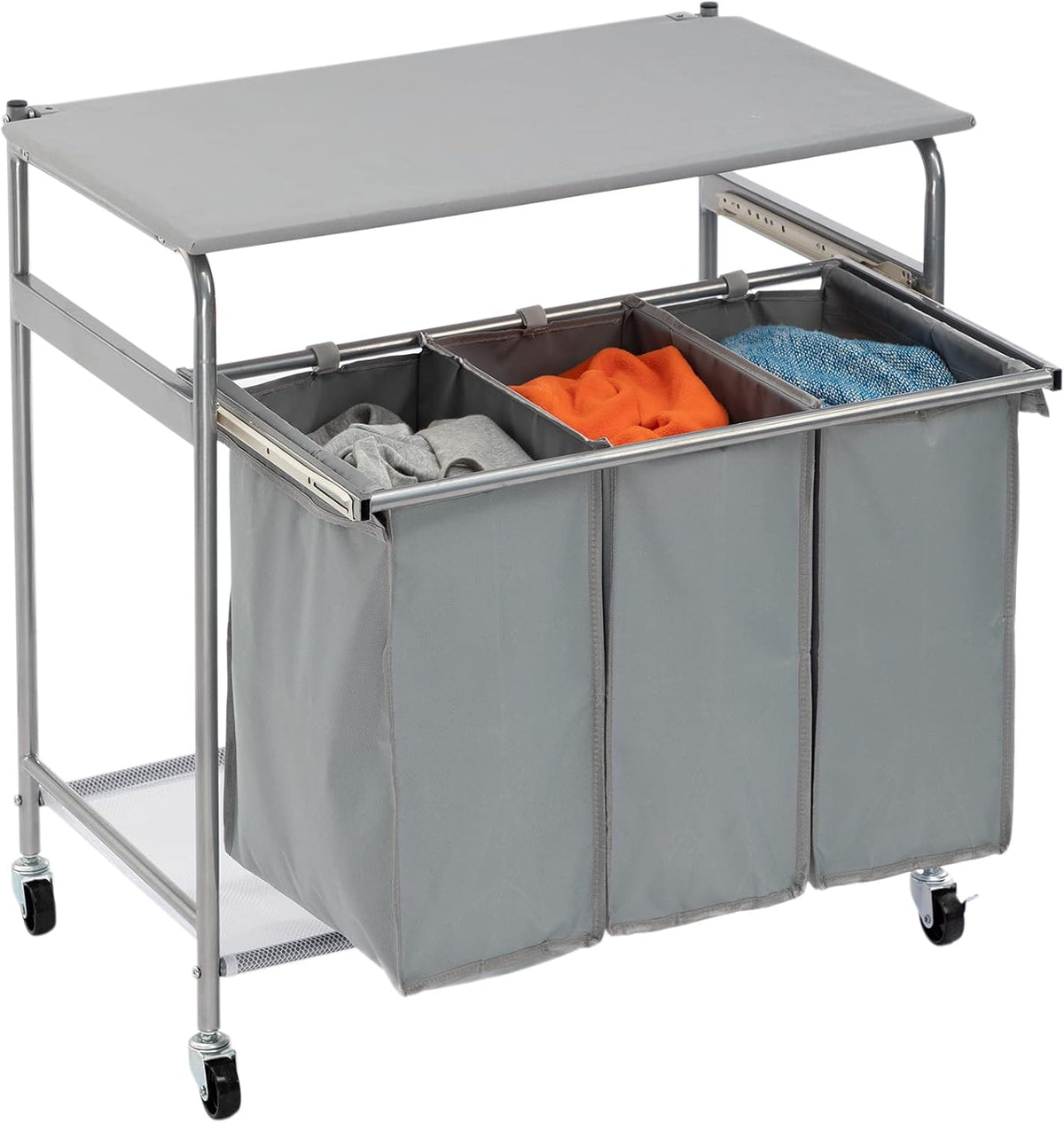 Laundry Sorter Cart with 3-Bag Ironing Board Heavy-Duty 4 Wheels Black L5622