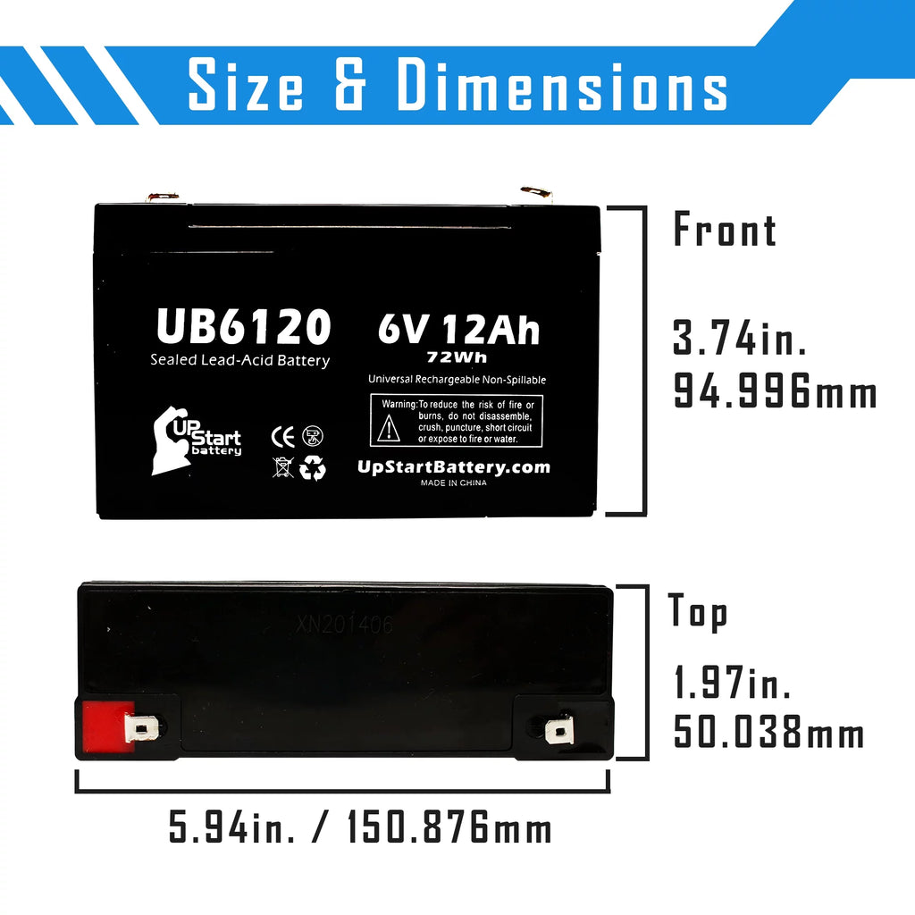 6V 12Ah Sealed Lead Acid Battery with F1 to F2 Terminal Adapters O602454