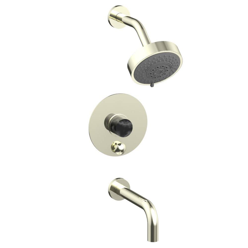Marble Handle Pressure Balance Tub and Shower Set in Satin Brass B3063