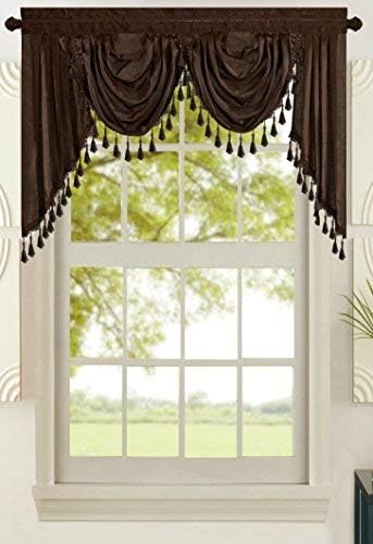 Red Solid Faux Silk Double Waterfall Valance with Tails X809