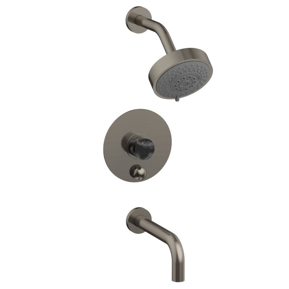 Marble Handle Pressure Balance Tub and Shower Set in Satin Brass B3063