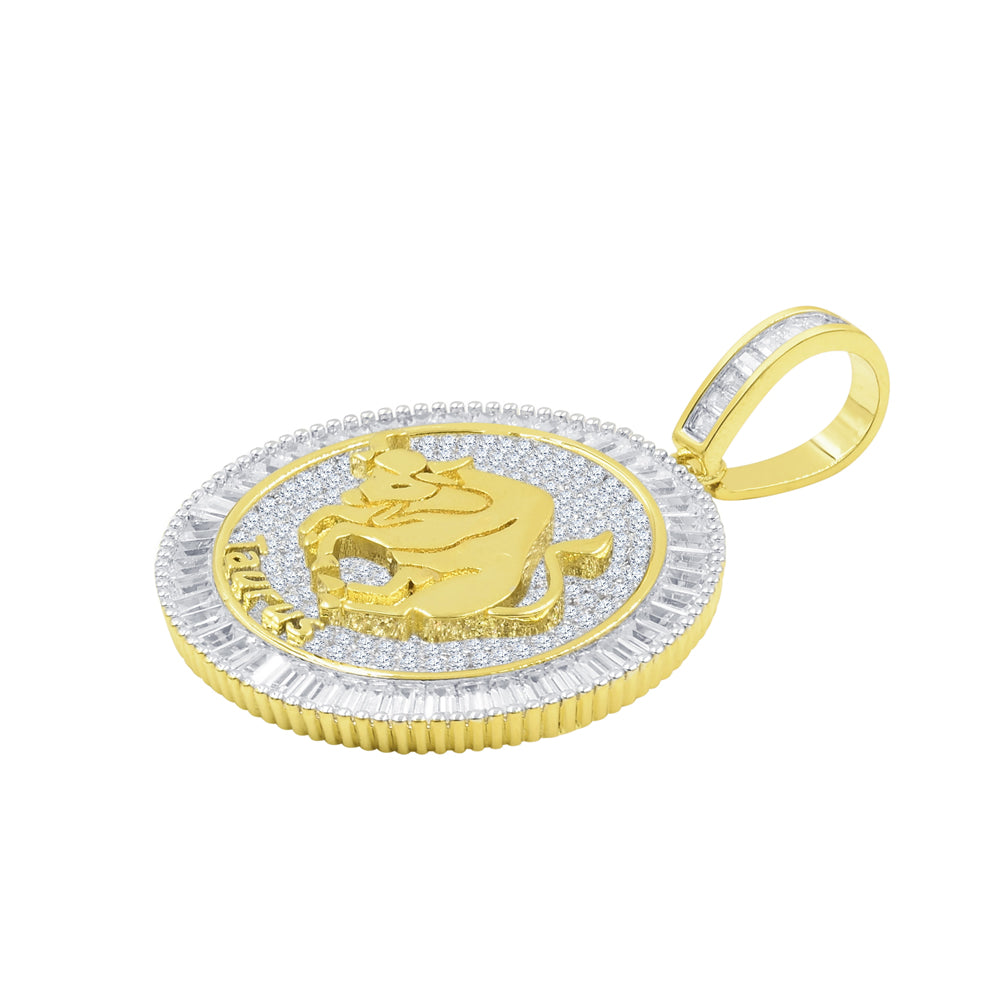 14K Yellow Gold Finish Simulated Diamond Taurus Pendant Charm S846