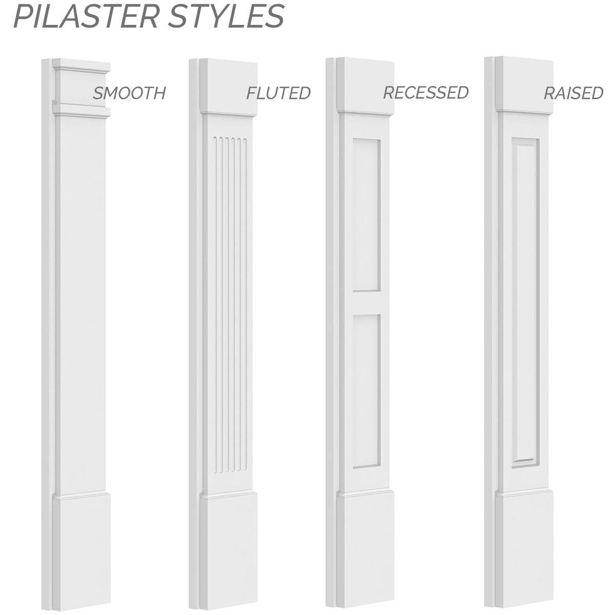 4x22W x 102x22H x 2x22P Two Equal Flat Panel PVC Pilaster with Standard Capital & Base (Pair) Q466