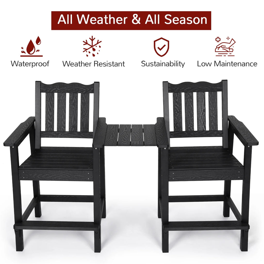 Black HIPS Adirondack Chairs Set of 2 with Connecting Tray H522