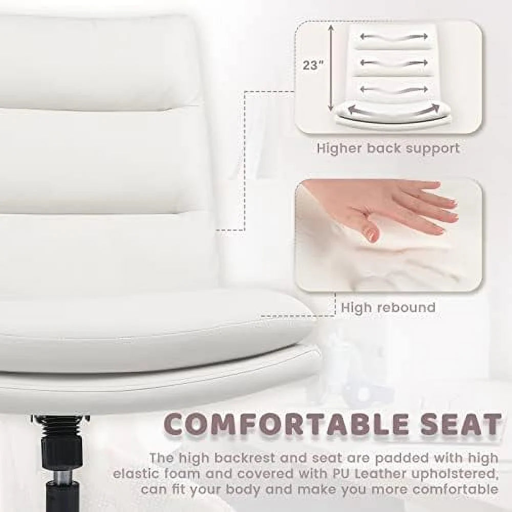 PU-Padded Armless Office Desk Chair No Wheels White C6320