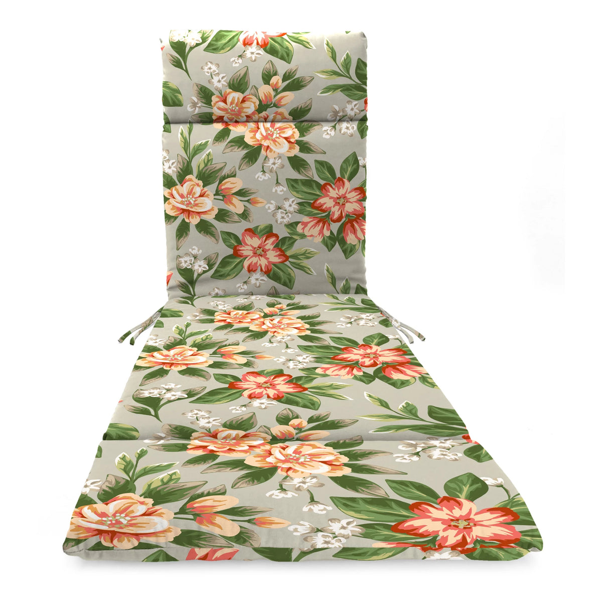 Grey Floral Rectangular Outdoor Chaise Lounge Cushion with Ties O501020