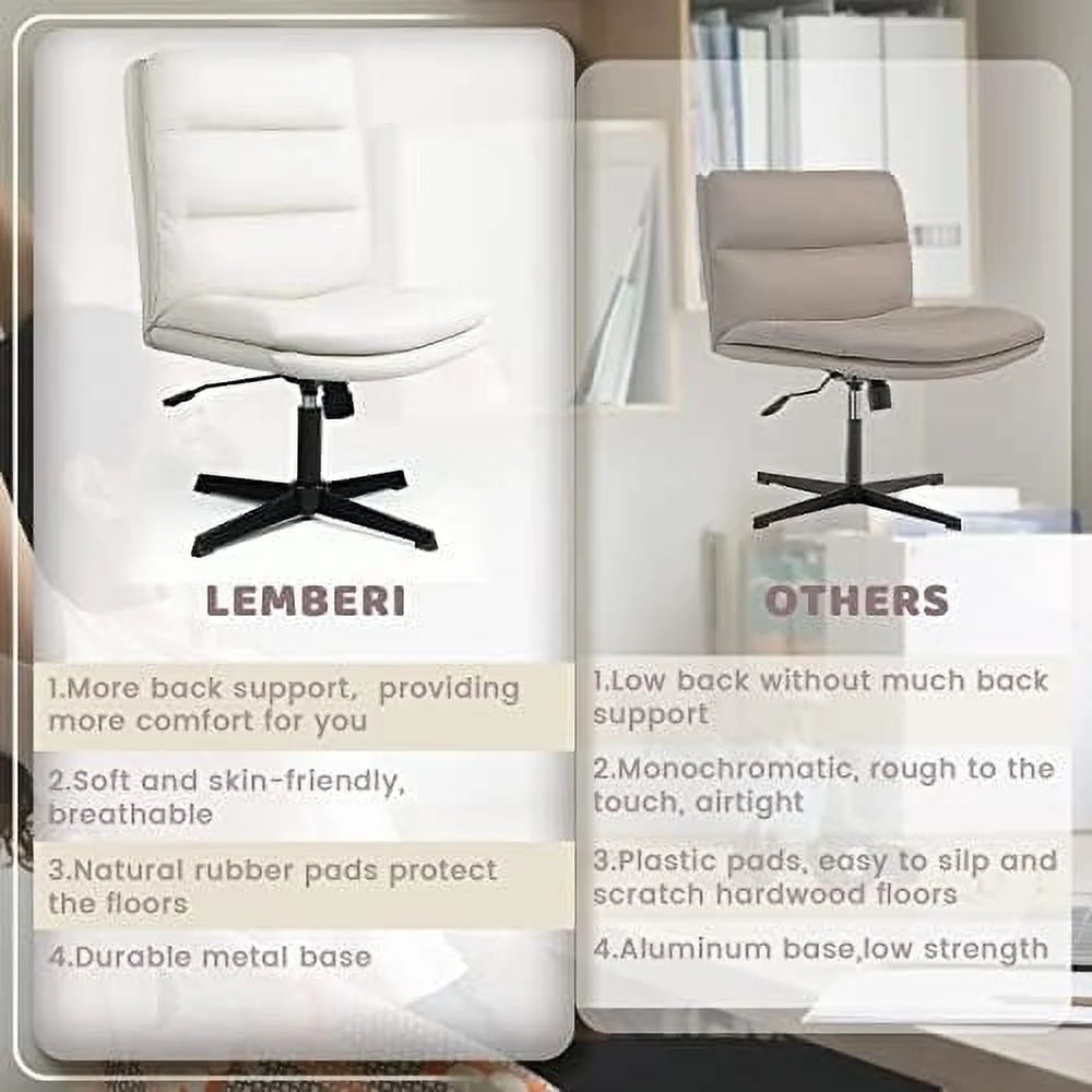 PU-Padded Armless Office Desk Chair No Wheels White C6320