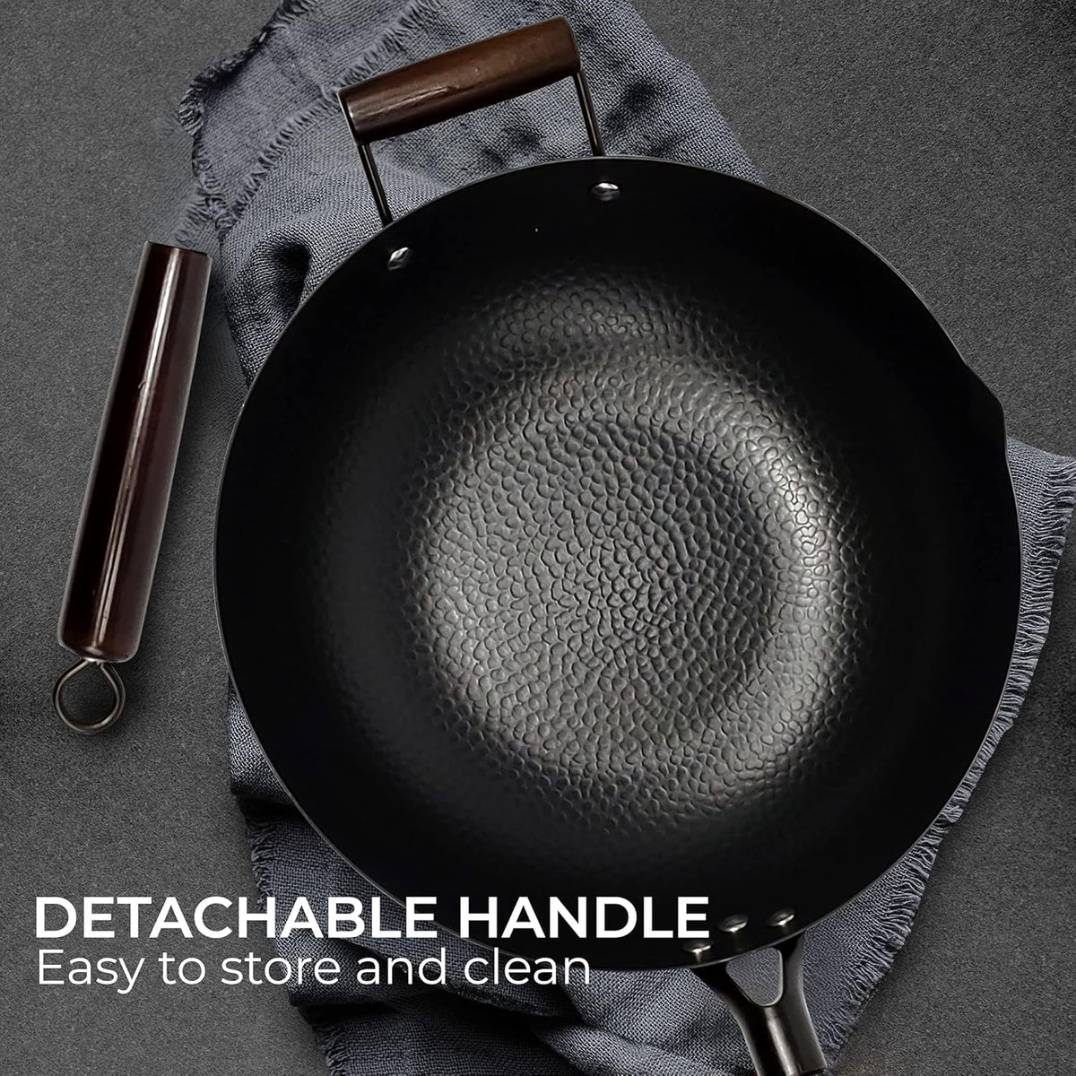 Carbon Steel Wok Pan With Lid, Non-Stick 12.6 Flat Bottom Wok Set U1505